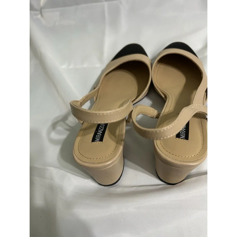 MIRAAZZURRA Women Sling Back Pumps Chunky Heels Round Toe Casual 2 Tone 9.5 - Picture 8 of 10